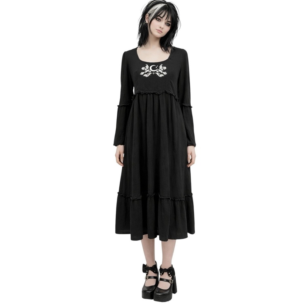 Disturbia Women's Dress Black Moon Phase Midi Gothic Moon Phase Midi Dress Sz 4